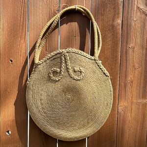 Vintage Tan Woven Straw Tote Bag